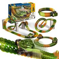 Race Car Tracks with LED Lights Race Car Dinosaur Theme Anti Gravity Can be Build in Various Ways for Toddler Preschooler Boy Kid Teen Age 3 +(46pcs)