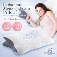 Contour Bed Pillow Cervical Memory Foam Cushion Neck Shoulder Support Ergonomic Pain Relief Side Back Stomach Sleeper Breathable Pillowcase