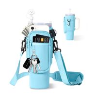 Water Bottle Carrier Bag with Phone Pocket for Stanley 40 or 30 oz Tumbler Neoprene Water Bottle Holder Pouch Blue