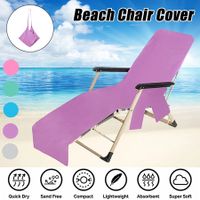 1PC Solid Color Quick Dry Beach Chair Cover Holiday Garden Swimming Pool Lounger Chairs Cover with Storage Pocket Color Purple