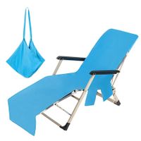 1PC Solid Color Quick Dry Beach Chair Cover Holiday Garden Swimming Pool Lounger Chairs Cover with Storage Pocket Color Blue