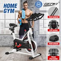 Fitness Spin Bike Stationary Bicycle Workout Indoor Cycling Home Gym Exercise Cardio Trainer Adjustable Belt Drive Phone Holder LCD Monitor