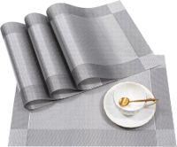 Silver Grey 4 pack 30*45cm Placemats Easy to Clean Plastic Placemat Washable for Kitchen Table Heat - resist and Woven Vinyl Table Mats