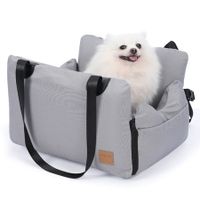 Dog Car Seat for Small Dogs Booster Seat with Storage Pockets & Clip-On Safety Leash Detachable Washable Dog Cat Trave Bed for Dogs Under 25lbs-Grey