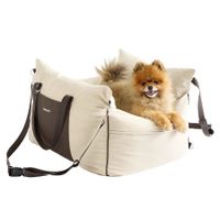 Dog Car Seat for Small Dogs  Waterproof Dog Booster Seat for Car with Storage Pockets Pet Travel Carrier Bed Up to 25lbs (Beige)