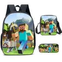 Minecraft School Bag For Primary And Secondary School Students My World Game Peripheral Backpack Three-Piece Set, Backpack+Shoulder Bag+Pencil Case