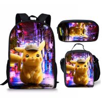 Pokemon Schoolbag Cartoon Cute Pikachu Primary School Student Backpack+Shoulder Bag+Pencil Case