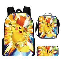 Pokemon Schoolbag Cartoon Cute Pikachu Primary School Student Backpack+Shoulder Bag+Pencil Case