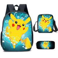 Pokemon Schoolbag Cartoon Cute Pikachu Primary School Student Backpack+Shoulder Bag+Pencil Case