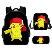 Pokemon Schoolbag Cartoon Cute Pikachu Primary School Student Backpack+Shoulder Bag+Pencil Case