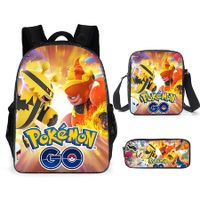 Pokemon Schoolbag Cartoon Cute Pikachu Primary School Student Backpack+Shoulder Bag+Pencil Case