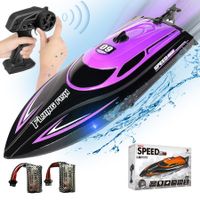 RC Boat with 2 Rechargeable Battery,20+ MPH Fast Remote Control Boat for Pools and Lakes,2.4G RC Boats Pool Toys for Adults and Kid Age3+ (Purple)