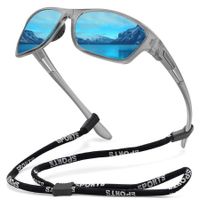 Polarized Sports Sunglasses for Men Driving Cycling Fishing Sun Glasses 100% UV Protection Goggles (Grey Flame Blue Mirror)