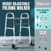3 IN 1 Folding Walker Medical Aid Elderly Mobility Walking Height Adjustable Toilet Outdoor Aluminum Frame Wheels Standard Lightweight