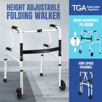 Folding Medical Walker Walking Frame Elderly Adult Mobility Standing Aid Height Adjustable Rolling Wheels Indoor Outdoor Lightweight Standard