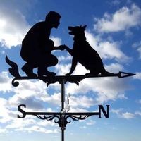 Weathervane Man Dog Shape Outdoor Courtyard,Weather Vane Wind Direction Indicator,Weathercock Scene Stake Stainless Steel for Roof Mount Garden