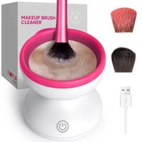 Electric Makeup Brush Cleaner Machine,Portable Automatic USB Cosmetic Brushes Cleaner Cleanser Tool for All Size Beauty Makeup Brush Set,Liquid Foundation,Contour,Eyeshadow,Blush Brush (White+Pink)