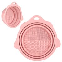 Foldable Silicone Makeup Brush Cleaner Bowl,Portable Cleaning Tool for Brushes,Powder Puffs,and Sponges (Pink)