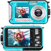Waterproof Digital Camera Underwater Camera Full HD 2.7K 48 MP Video Recorder Selfie Dual Screens Flashlight Waterproof Camera for Snorkeling (Blue)
