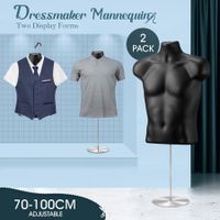 2PCS Male Mannequin Dressmakers Manikin Display Fashion Dress Form Torso Mens Sewing Dummy Hollow Back Adjustable 70-100cm Black with Stands
