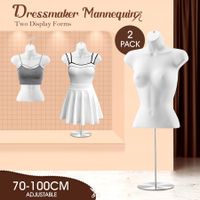 2PCS Female Mannequin Manikin Dressmakers Dress Form Torso Shop Display Fashion Sewing Dummy Adjustable 70-100cm with Stands Hollow Back White