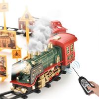 27MHZ RC Train Electric Track Classic Model Vehicles Smoke LED Lights Music Sound Remote Control Kids Gifts Toys Green
