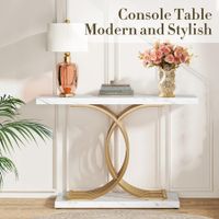 Modern Console Table Coffee Narrow Side Desk Storage Rack Marble White Living Room Office Entry Office
