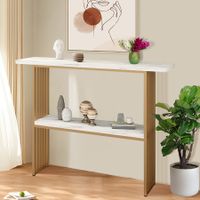 120cm Console Table White Faux Marble Entryway Hallway Gold Finished Frame Modern Deluxe Sofa with 2 Tier Storage