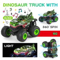 2.4Ghz RC Monster Trucks Remote Control Stunt Car with Light & Music 360°Spin Walk Upright& Drift for Boys(Green)