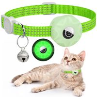 Green(luminous)-AirTag Cat Collar,Reflective GPS Cat Collar with AirTag Holder and Bell,Lightweight Tracker Cat Collars for Pet(not included AirTag)