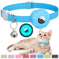 BLue(luminous)-AirTag Cat Collar,Reflective GPS Cat Collar with AirTag Holder and Bell,Lightweight Tracker Cat Collars for Pet(not included AirTag)