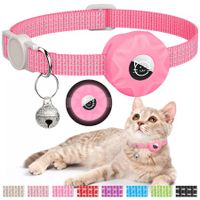 Pink(luminous)-AirTag Cat Collar,Reflective GPS Cat Collar with AirTag Holder and Bell,Lightweight Tracker Cat Collars for Pet(not included AirTag)