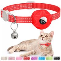 Red-AirTag Cat Collar,Reflective GPS Cat Collar with AirTag Holder and Bell,Lightweight Tracker Cat Collars for Cats Dogs(not included AirTag)