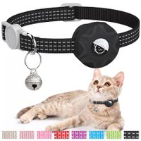 Black-AirTag Cat Collar,Reflective GPS Cat Collar with AirTag Holder and Bell,Lightweight Tracker Cat Collars for Cats Dogs(not included AirTag)