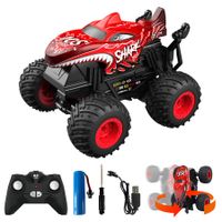 2.4GHz Remote Control Monster Truck, RC Stunt Cars Toys with Light Sound, Indoor Outdoor All Terrain for Boys Kids(Red)