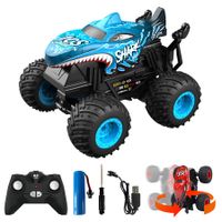 2.4GHz Remote Control Monster Truck, RC Stunt Cars Toys with Light Sound, Indoor Outdoor All Terrain for Boys Kids(Blue)