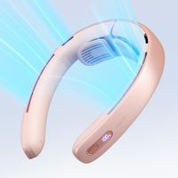 Portable Neck Bladeless Fan LED Display  Stepless Knob 28 Degree Angle Adjustment Rechargeable Personal Fan-Pink