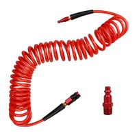 1/4 in x 25 ft Polyurethane Recoil Air Hose with Bend Restrictors Compressor Hose with 1/4 inch Industrial Universal Quick Coupler and I/M Plug Kit, Red