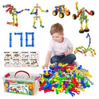 170 Pcs Building Toys for Kids with Toy Box Storage, Idea Guide, Building Blocks STEM Toys for Creative Kids Activity, Christmas Birthday Gifts