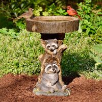 Raccoon Bird Feeder Resin Statue Figurine Decoration Animal Living Room Candy Plate Storage Garden Home Decor