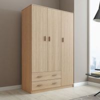 Oak Wardrobe Cabinet Wood Bedroom Clothes Storage Organiser Cupboard 3 Doors 2 Drawers