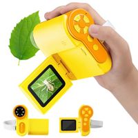 Microscope for Kids,1000X Handheld Microscope with 6 Adjustable LED Lights,2" LCD Screen Mini Microscope Valentines Day Gifts for Kids Age3+,32GB SD Card Including - Yellow