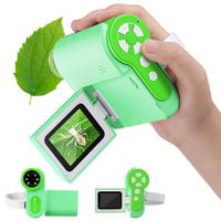 Microscope for Kids,1000X Handheld Microscope with 6 Adjustable LED Lights,2" LCD Screen Mini Microscope Valentines Day Gifts for Kids Age3+,32GB SD Card Including - Green
