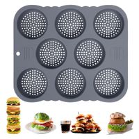 Hamburger Bread Mold, Non-Stick Food Grade Silicone 8-Cavity Perforated Mold for Homemade Buns (29.8*25.5*3 CM)