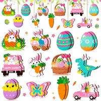 24 PCS (Rabbit)12 Styles Easter Wooden Ornaments for Tree Easter Egg Gnome Bunny Chick Cutouts Wood Hanging Ornament Spring Easter Wooden Slice Decor