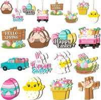 24 PCS (Egg) 12 Styles Easter Wooden Ornaments for Tree Easter Egg Gnome Bunny Chick Cutouts Wood Hanging Ornament Spring Easter Wooden Slice Decor
