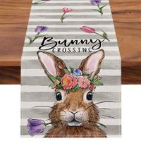 Easter Rabbit Tulip Flowers Dining Table Decor, Seasonal Spring Burlap Stripes, Fun Home Decor Indoor(13 x 72 Inch)