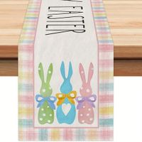 Happy Easter Table Runner 13 x 72 Inch Bunny Rabbit Pink Spring Holiday Burlap Buffalo Plaid Home Table Decor
