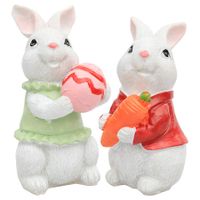 2 Pcs Resin Rabbit Ornament Craft Bunny Figurines Easter Miniature Models Decor (5*5*10 CM)