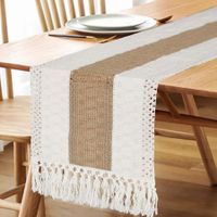 Table Runner for Home Decor 108 Inches Long Farmhouse Rustic Table Runner Cream & Brown Macrame Table Runner with Tassels for Boho Dining Bedroom Decor Rustic Bridal Shower (12x108 Inches)